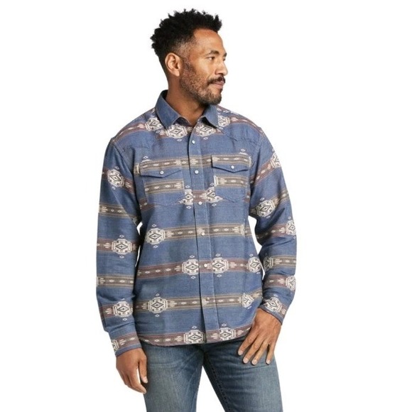 NWT Ariat Mens Aztec Western Pearl Snap Hector Retro Fit Long Sleeve Shirt Sz L - Picture 1 of 10